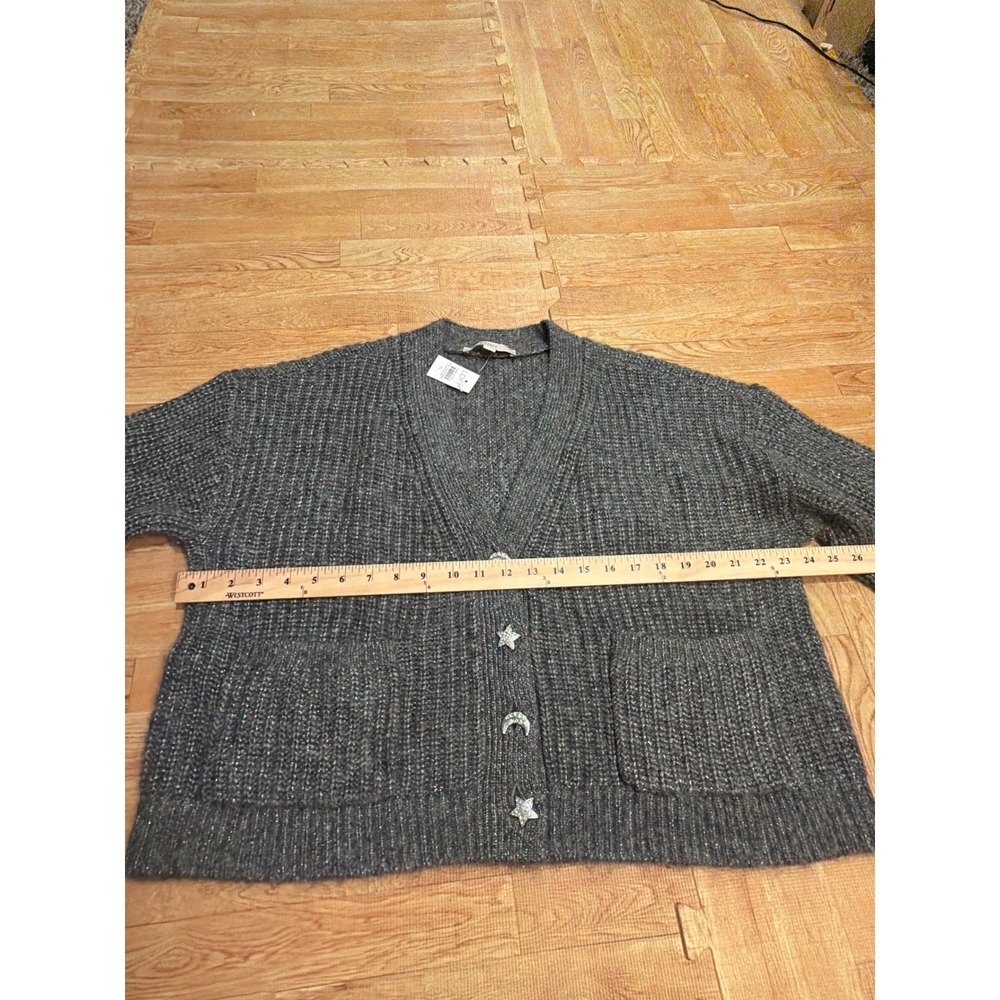 LOFT Shaker Stitch Celestial Cardigan Grey Metallic Moon Star Button XL NWT - Picture 6 of 6